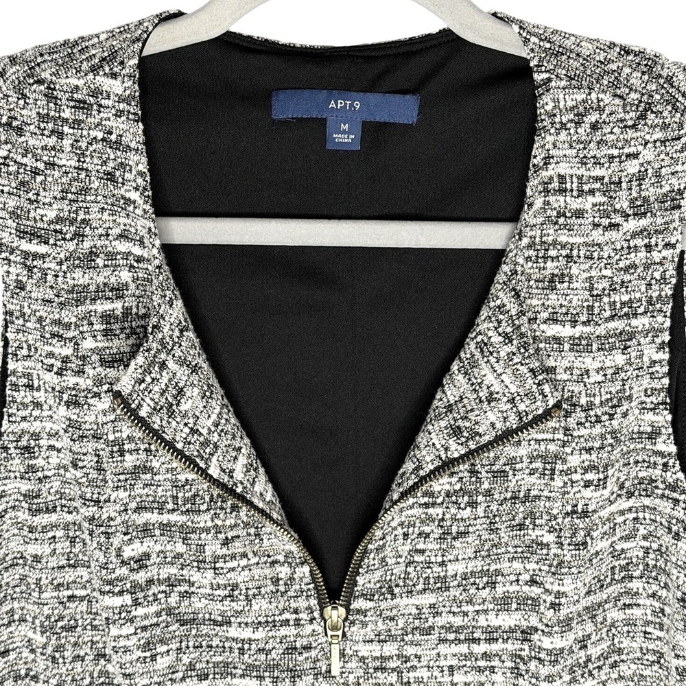 Apt. 9 Shift Dress Women M Gray Tweed Sleeveless Quarter Zip Business Casual